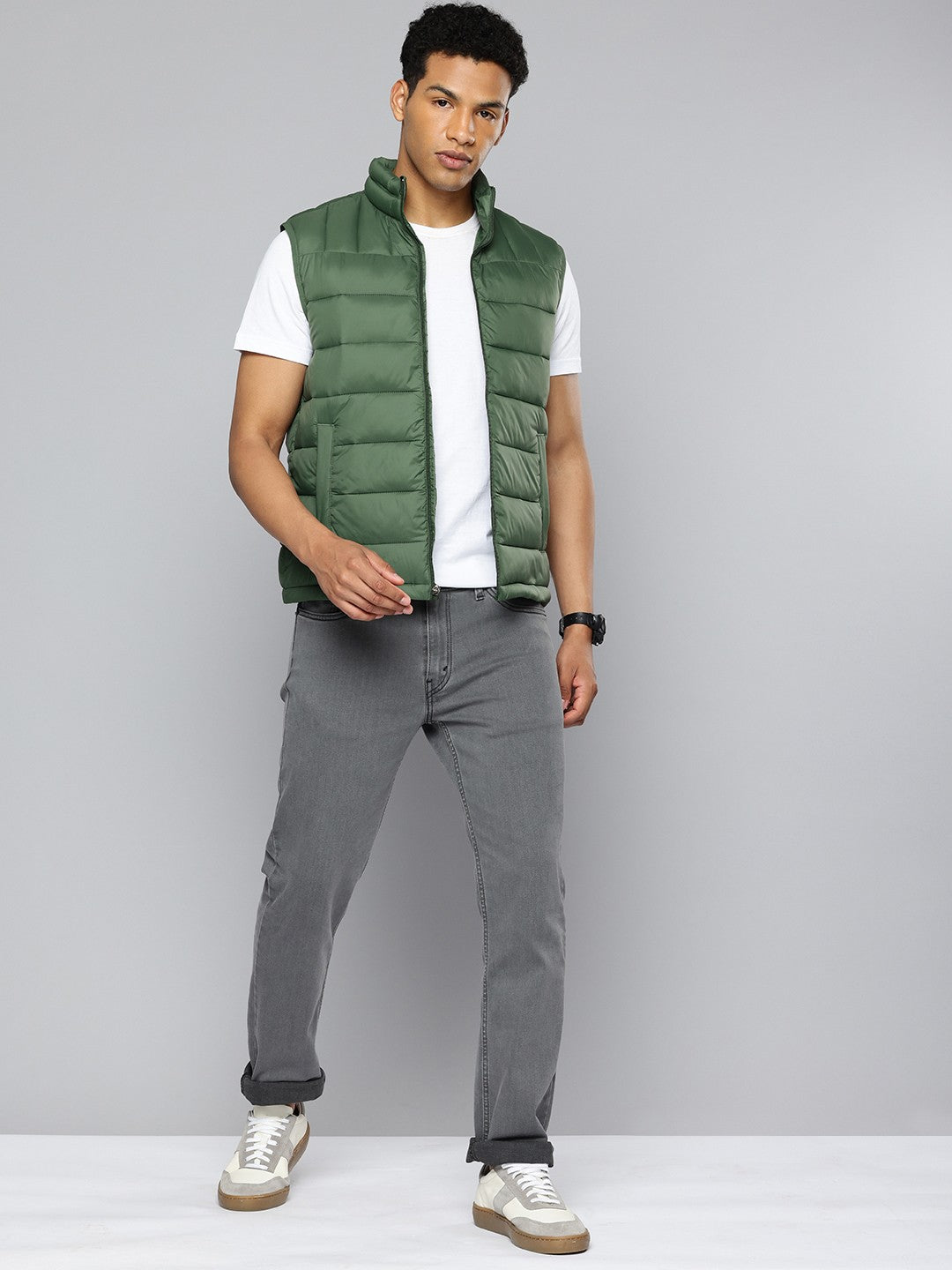 Men's Quilted Green High Neck Puffer Jacket