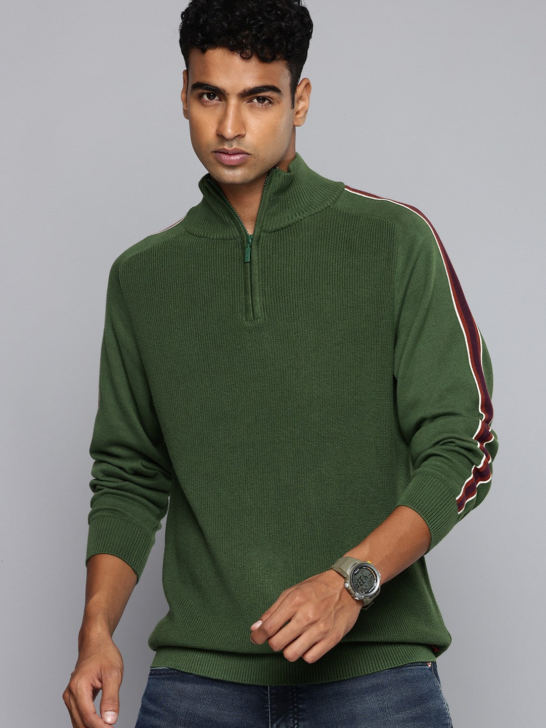 Men's Striped Green High Neck Sweater - 7b24bbd9-c3f8-4e44-9b6e-c8cd32f247ed1729771586122-Levis-Men-Sweaters-5391729771585674-3 View