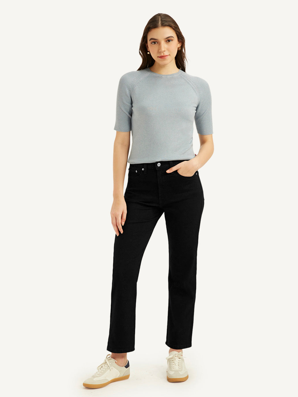 Women's Black Wedgie Straight Fit Mid Rise Jeans