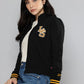 Women's Embroidered Black Crew Neck Sweatshirt - 1 View