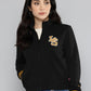 Women's Embroidered Black Crew Neck Sweatshirt - 3 View