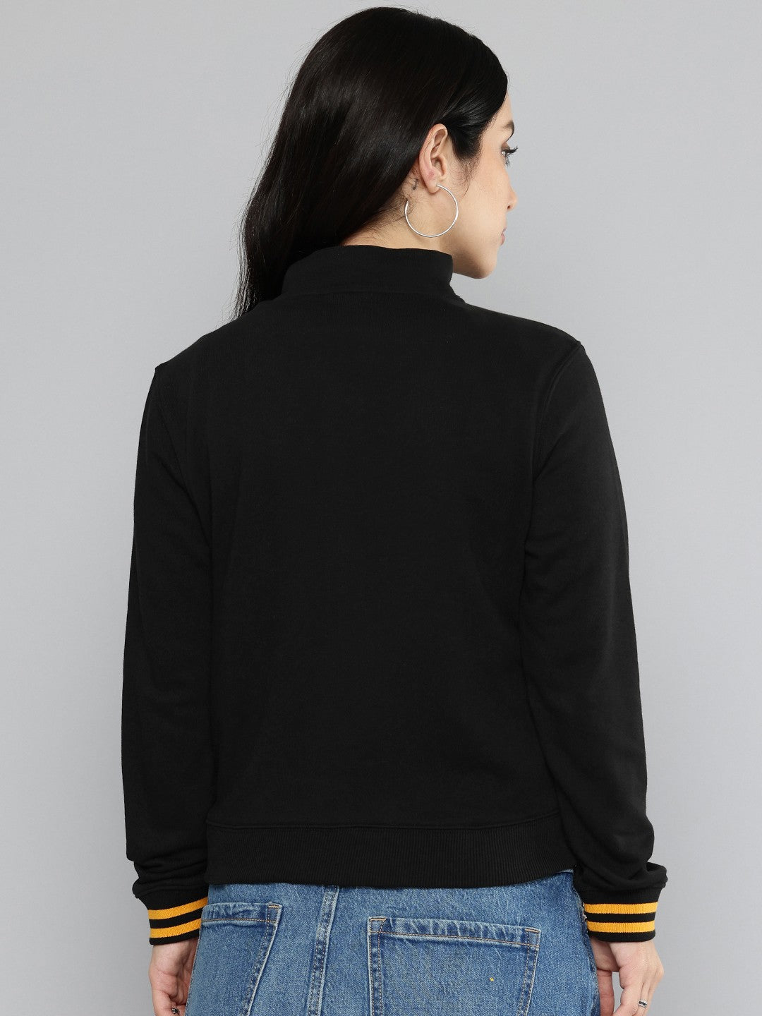 Women's Embroidered Black Crew Neck Sweatshirt - 4 View