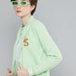 Women's Patchwork Light Green Hooded Sweatshirt - 1 View
