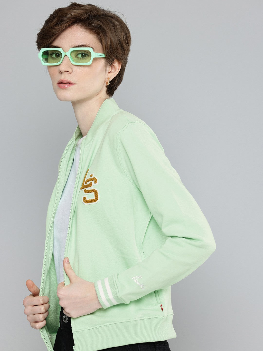Women's Patchwork Light Green Hooded Sweatshirt - 1 View