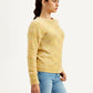 Women's Self Pattern Yellow Crew Neck Sweater - Side View