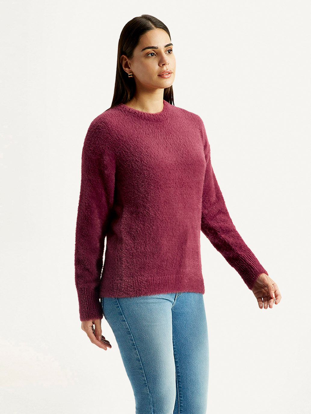 Women's Solid Maroon Crew Neck Sweater - b5a13ee6-b292-4880-af40-f96fae28c92c View