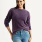Women's Solid Purple Crew Neck Sweater - Styleshot View