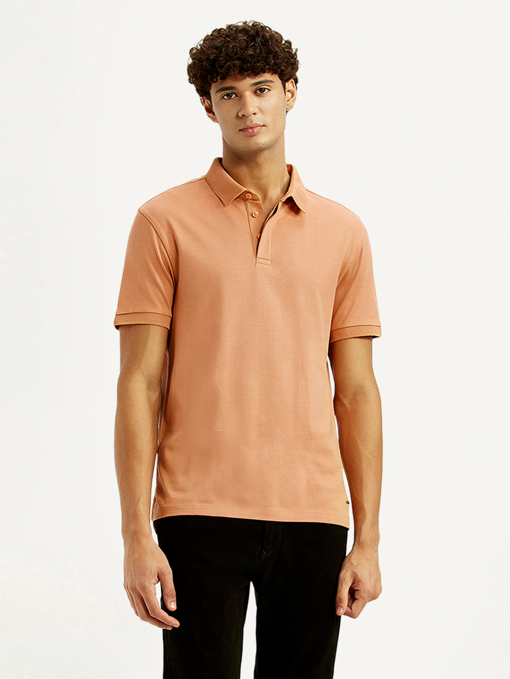 Men's Redloop Solid Peach Slim Fit Polo T-shirt - Styleshot View