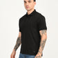 Men's Redloop Self Design Black Slim Fit Polo T-shirt - side View