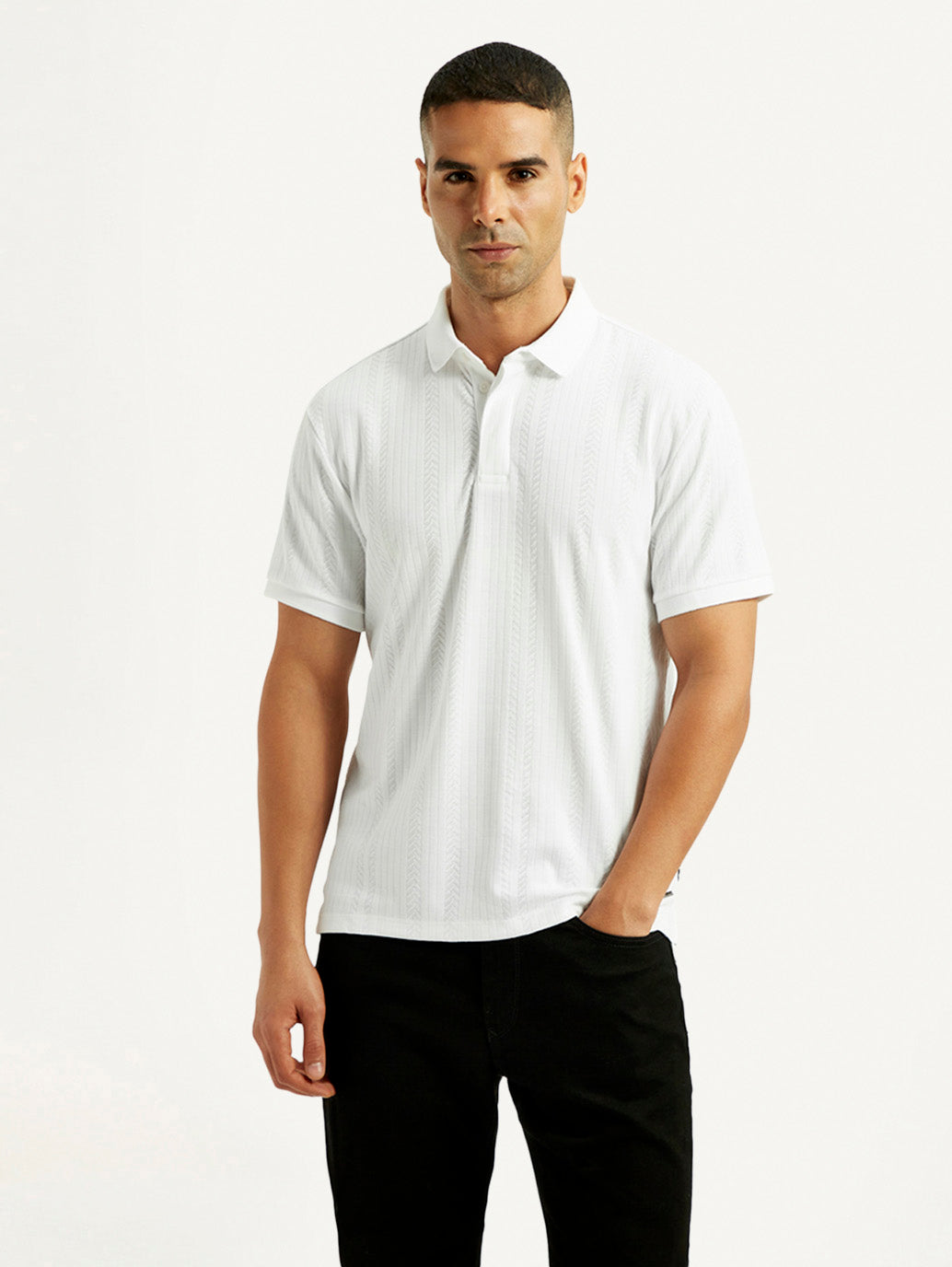 Men's Redloop White Slim Fit Polo T-shirt - Front View
