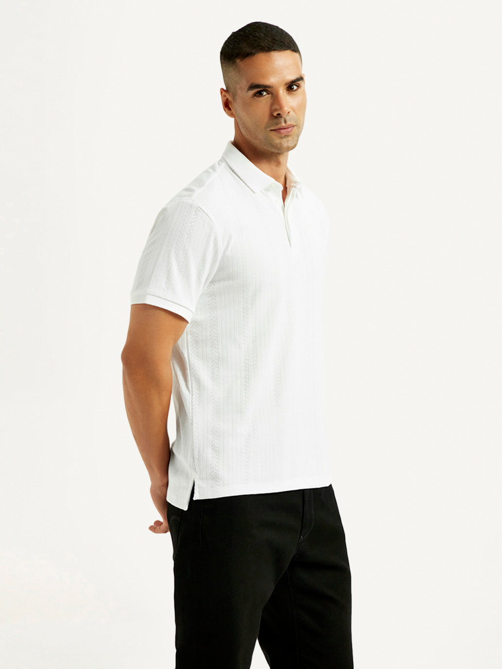 Men's Redloop White Slim Fit Polo T-shirt - Side View