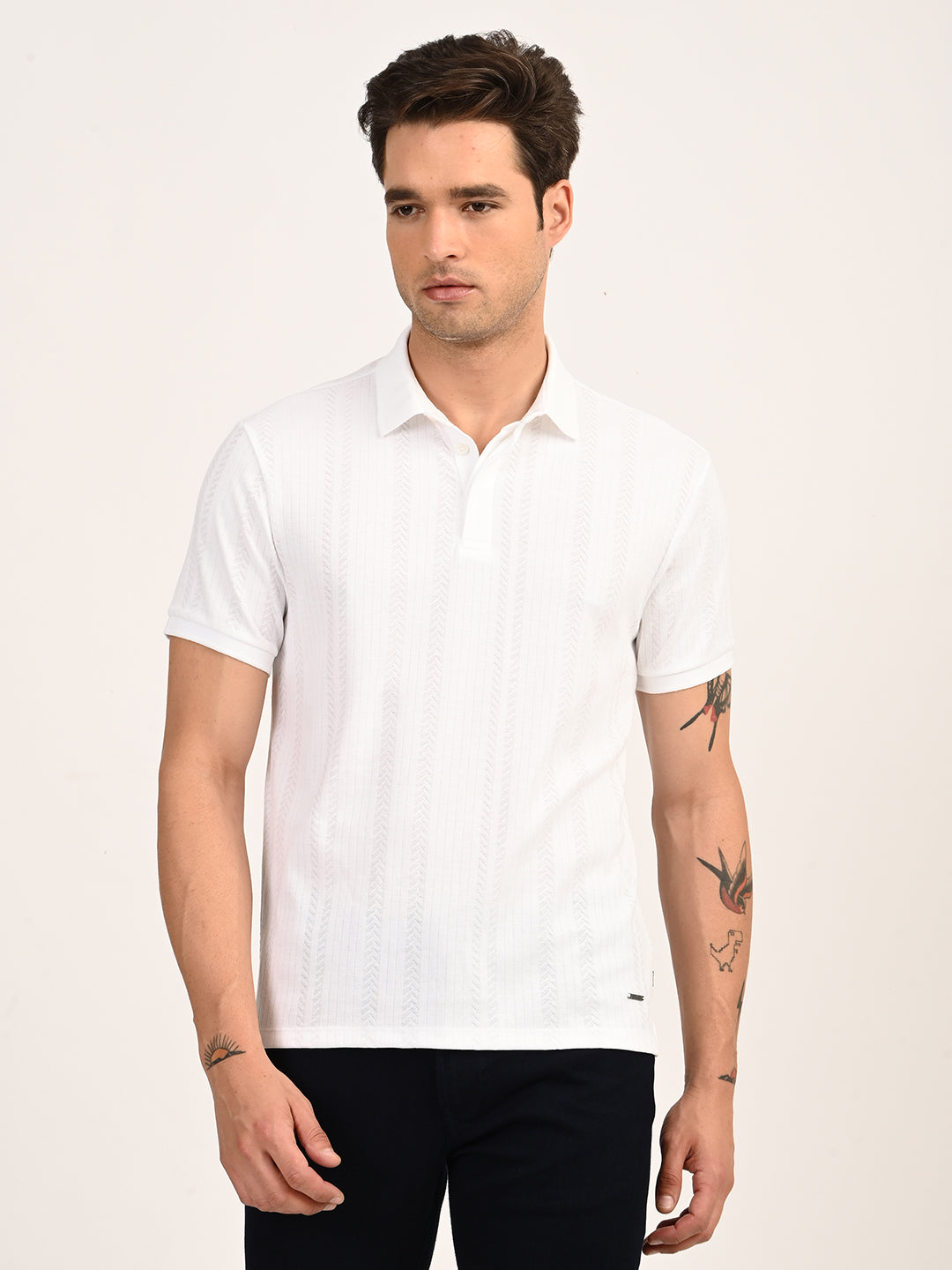 Men's Redloop White Slim Fit Polo T-shirt - front View
