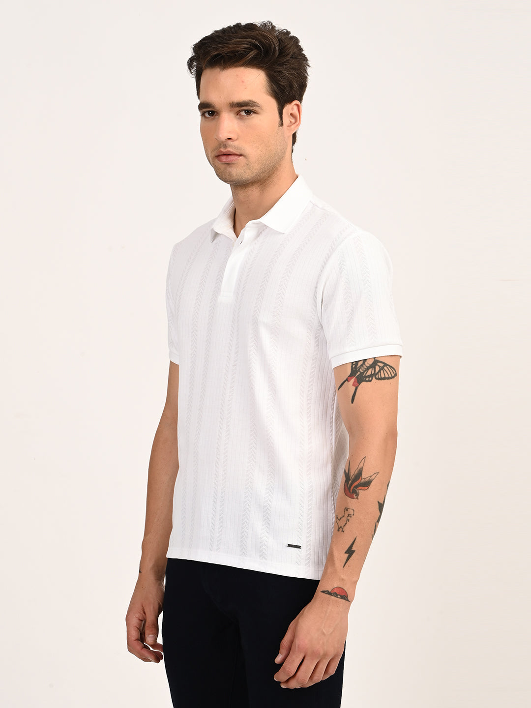 Men's Redloop White Slim Fit Polo T-shirt - side View