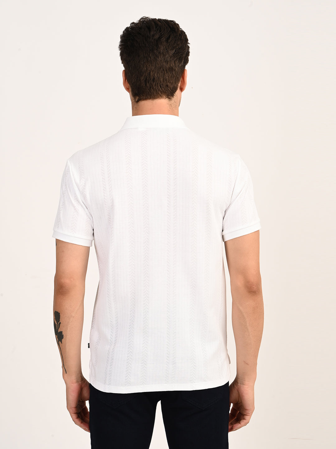 Men's Redloop White Slim Fit Polo T-shirt - back View