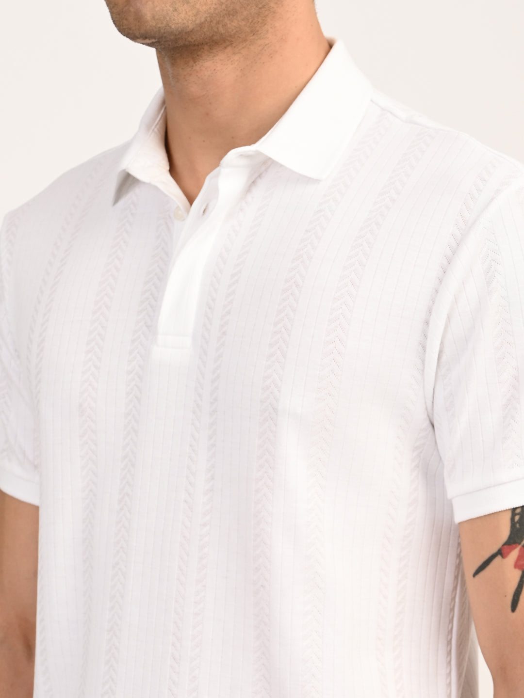 Men's Redloop White Slim Fit Polo T-shirt - detail View
