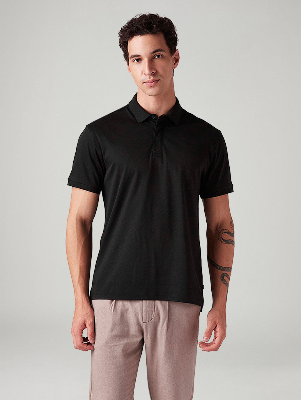 Men's Solid Slim Fit Polo T-Shirt - Front View