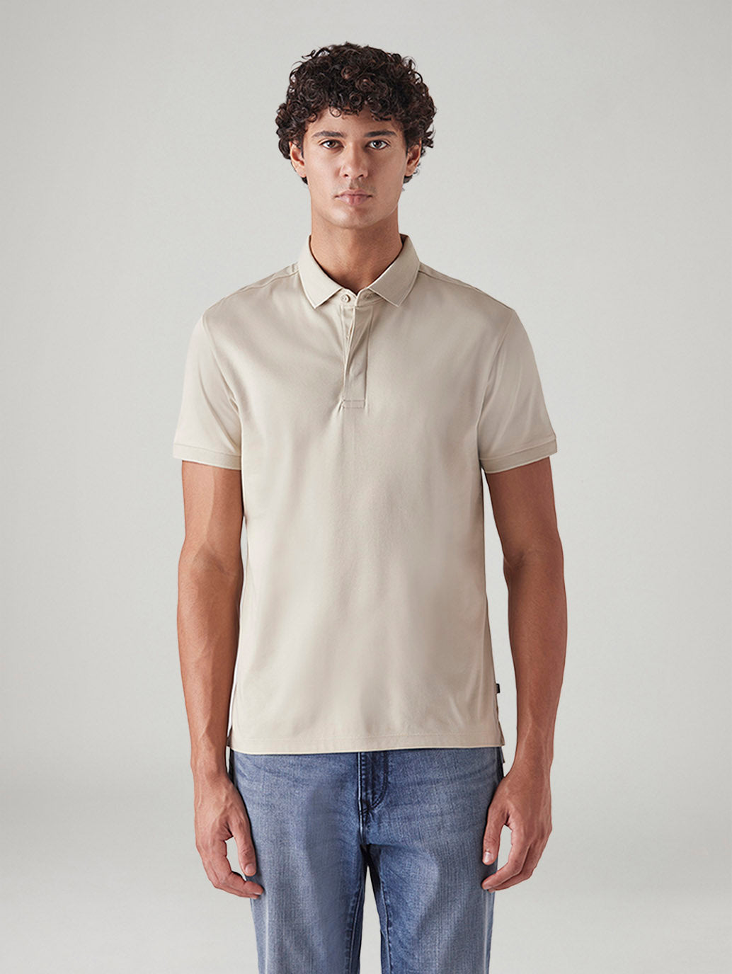 Men's Solid Slim Fit Interlock Polo T-Shirt - Front View