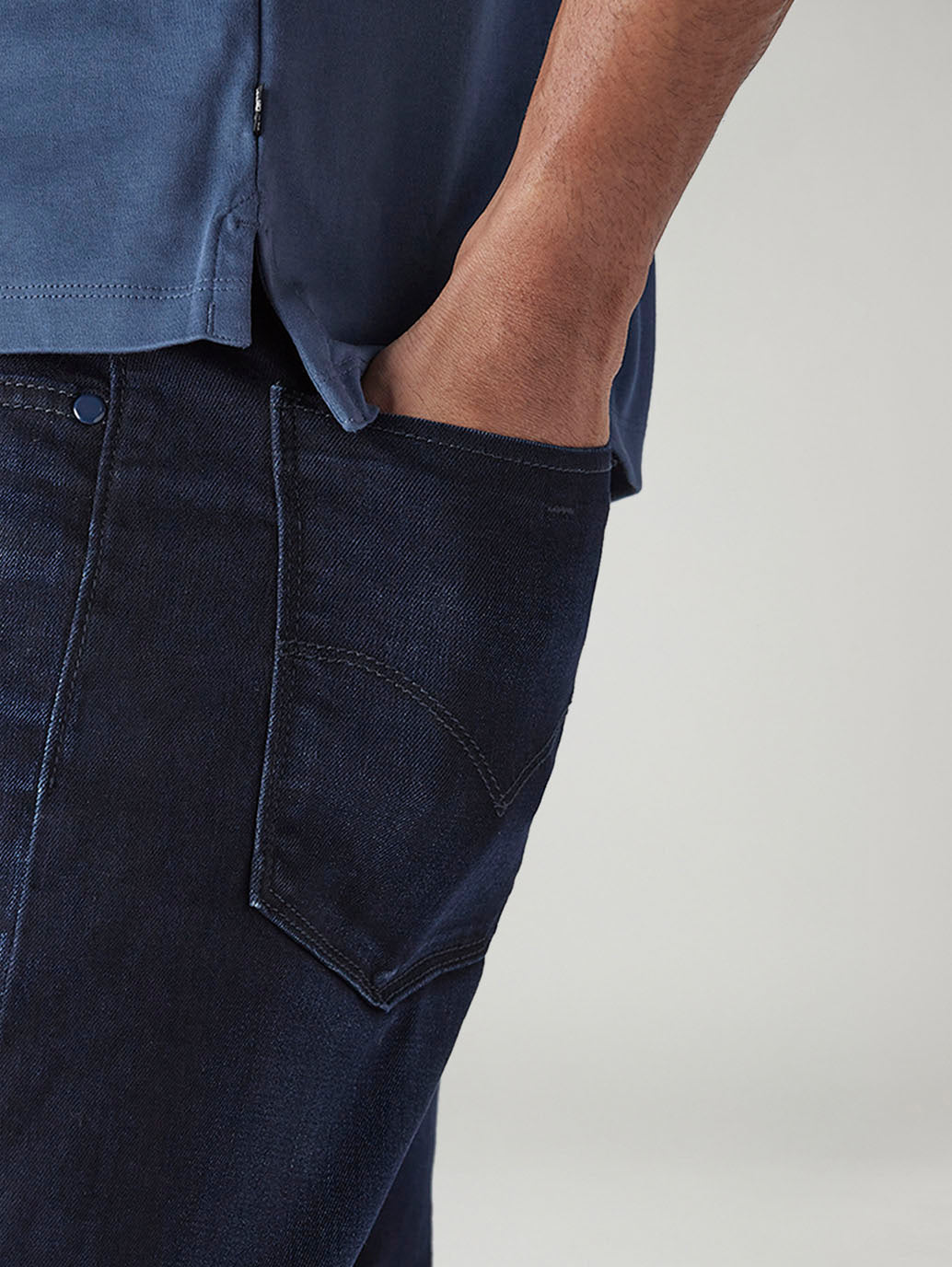 Men's Solid Blue Slim Fit Redloop Interlock Polo T-shirt - Detail View