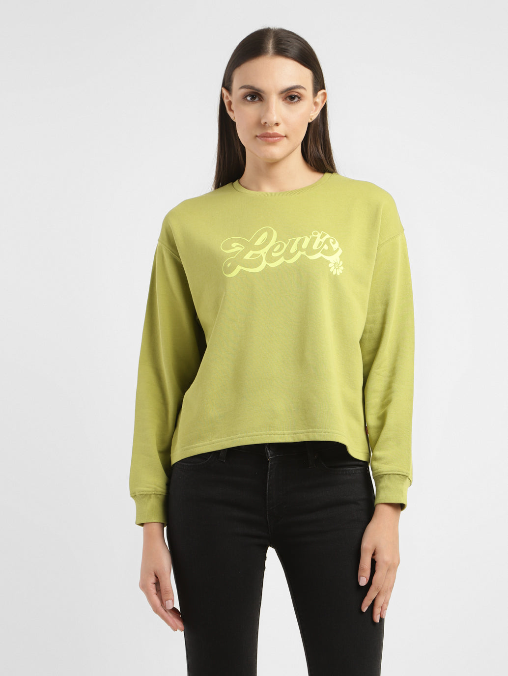 Women's Graphic Print Green Crew Neck Sweatshirt