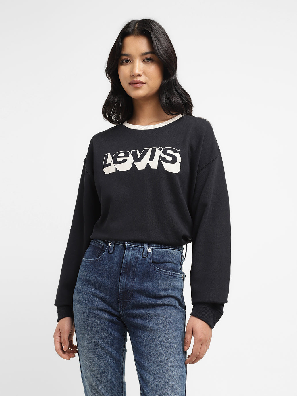 Women's Printed Crew Neck Sweatshirt - StyleShot View