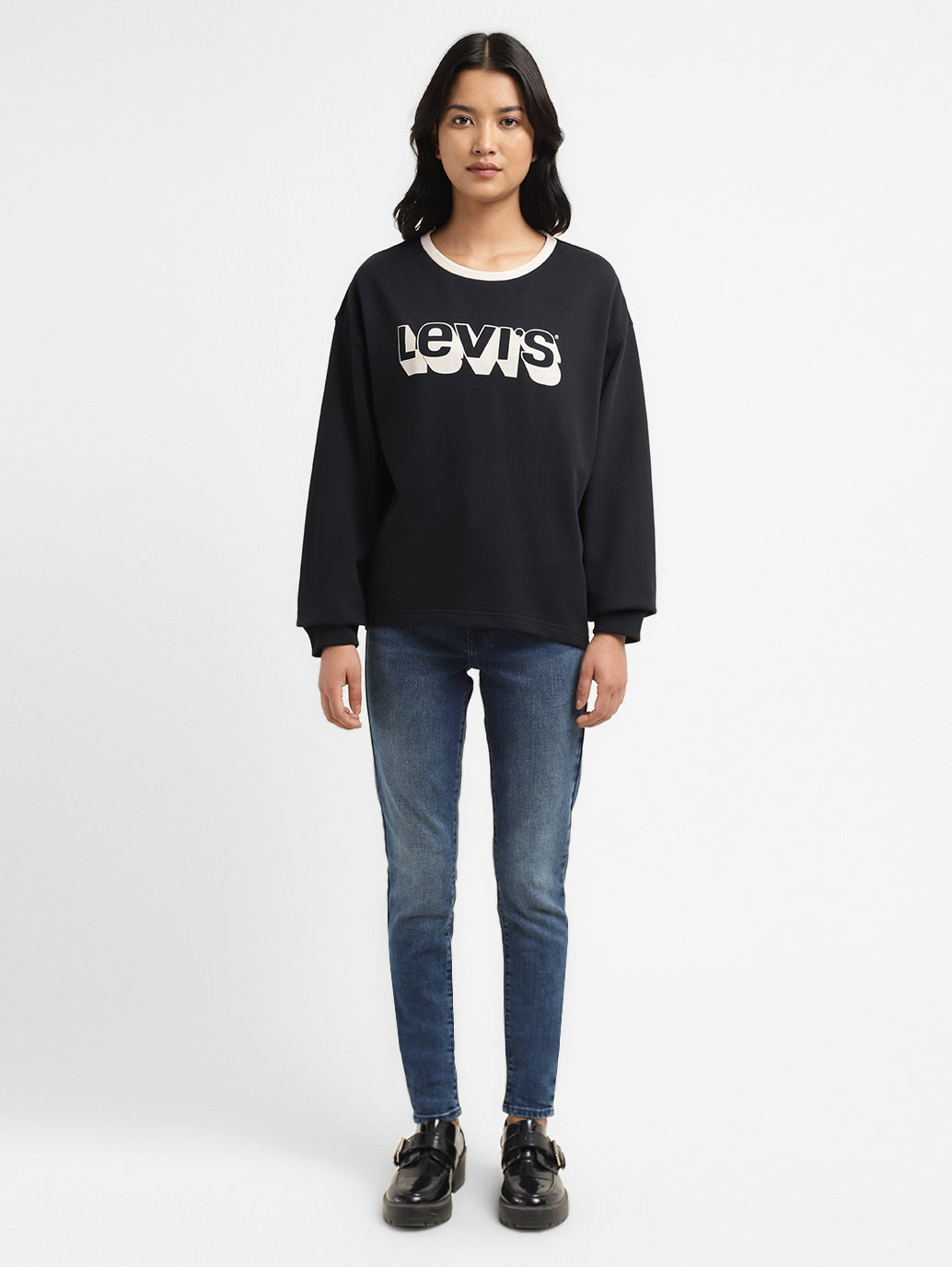 Women's Printed Crew Neck Sweatshirt - ModelFront View