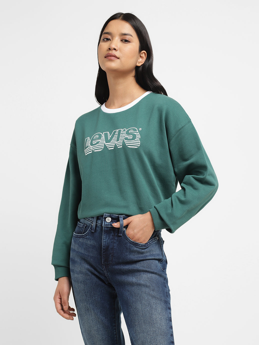Womens Printed Crew Neck Sweatshirts - StyleShot View