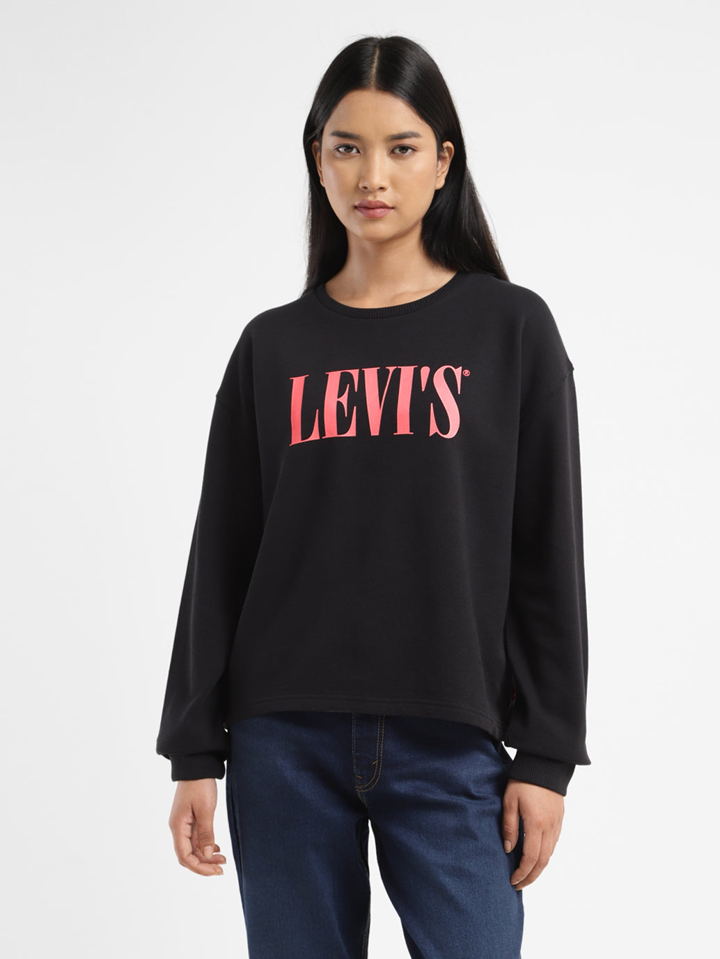 Women's Brand Logo Black Crew Neck Sweatshirt - 5b1e1e67-88cb-471f-b5c7-15342758f8ac View