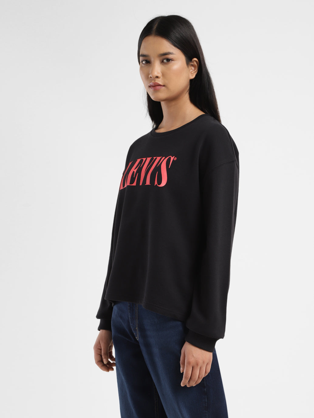 Women's Brand Logo Black Crew Neck Sweatshirt - bbe22b88-eaa7-4fef-bcd5-744732b7b5b7 View