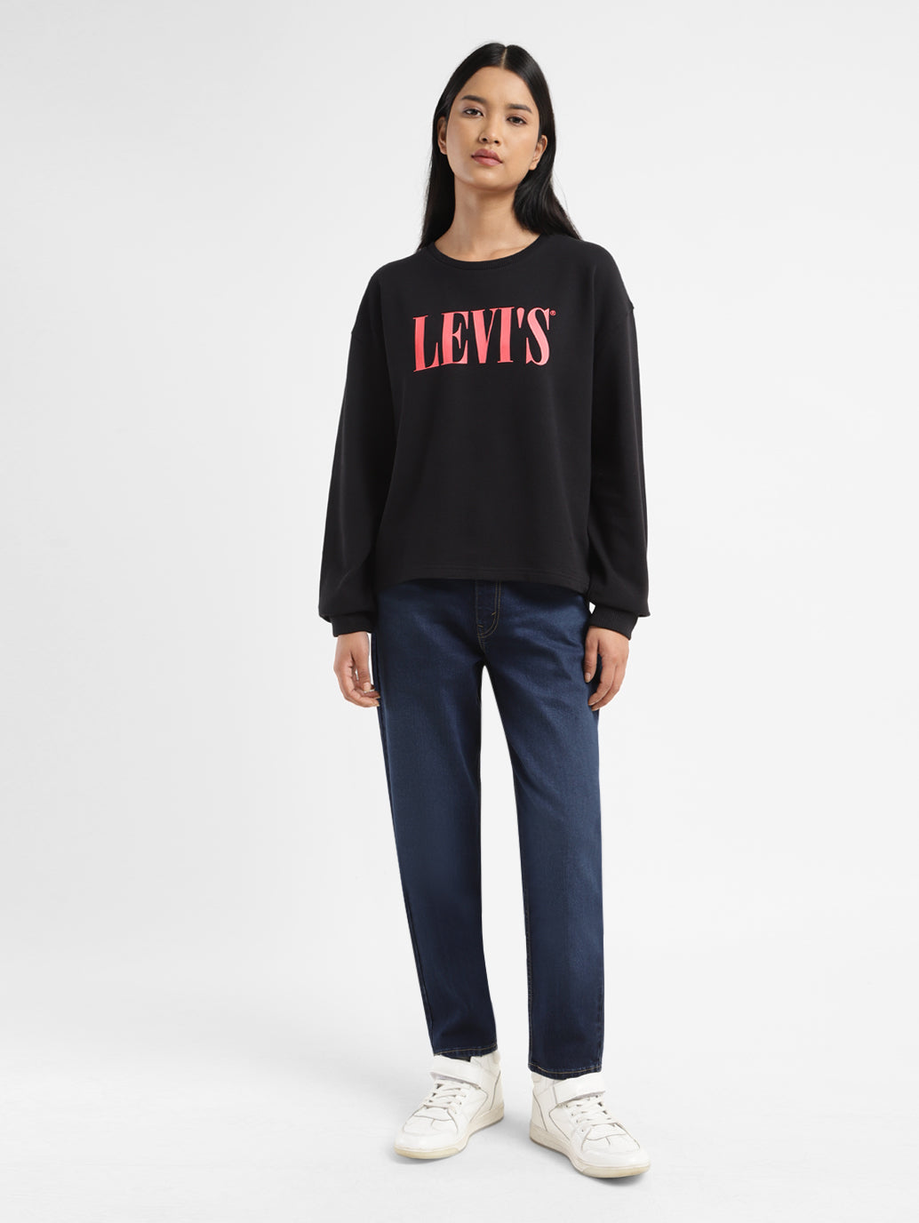 Women's Brand Logo Black Crew Neck Sweatshirt - 9ae2fc34-db90-45c2-8429-620f4f5e028f View