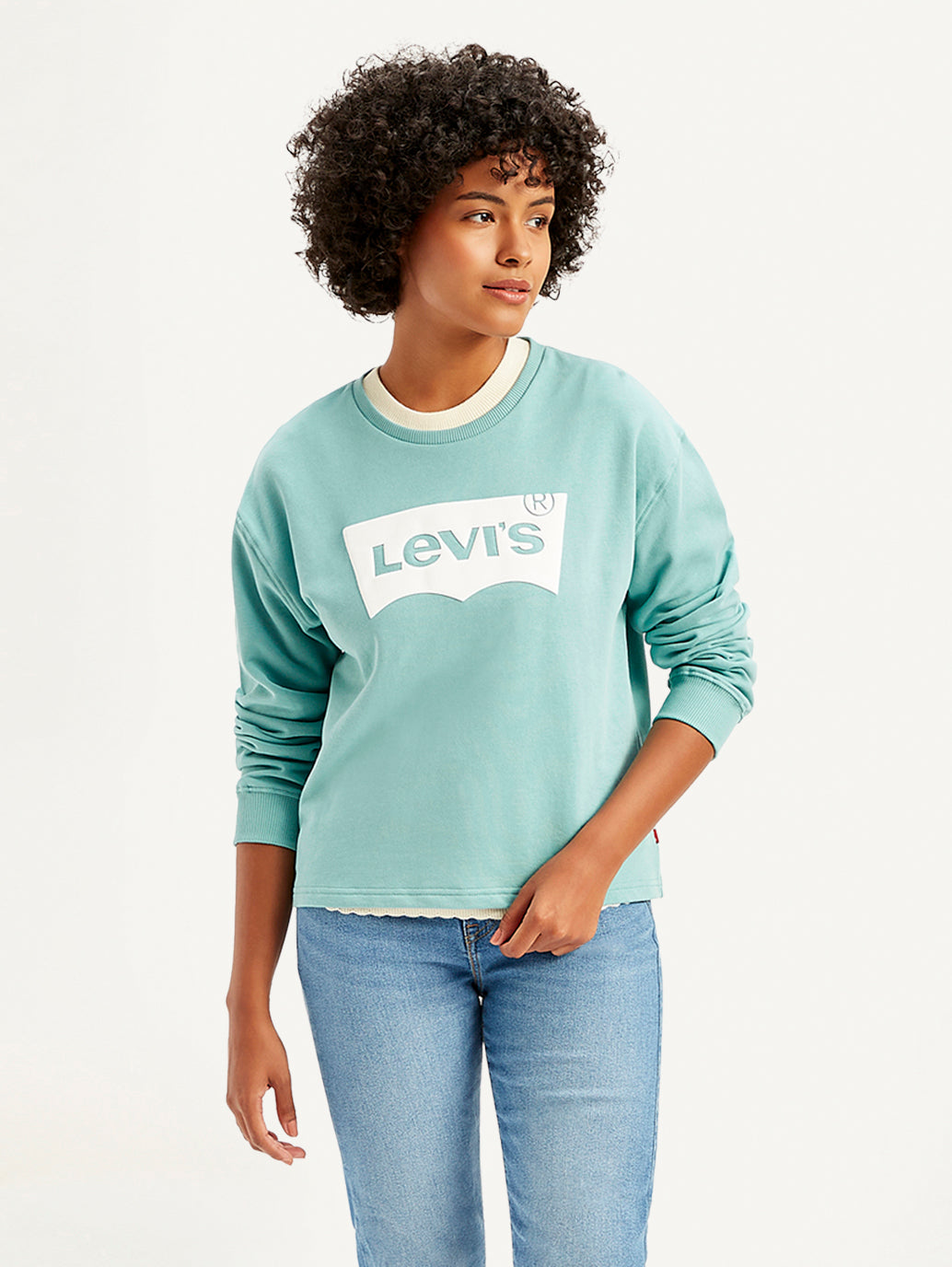 Women's Brand Logo Blue Crew Neck Sweatshirt - Styleshot View