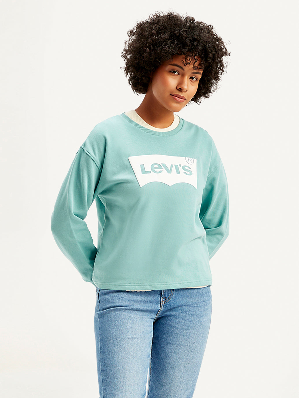 Women's Brand Logo Blue Crew Neck Sweatshirt - Front View