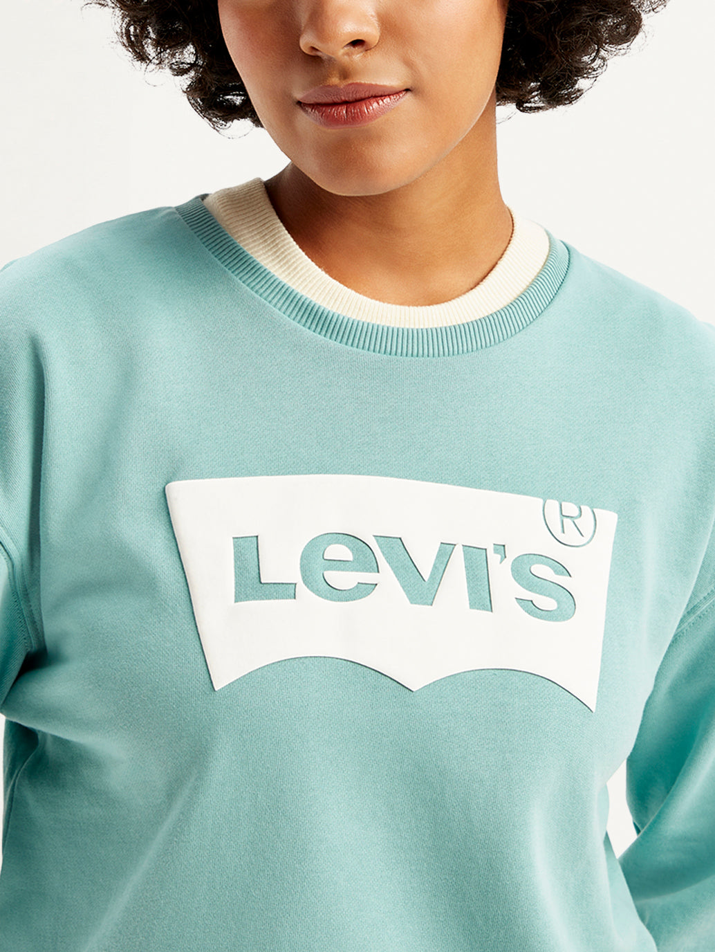 Women's Brand Logo Blue Crew Neck Sweatshirt - Detail View