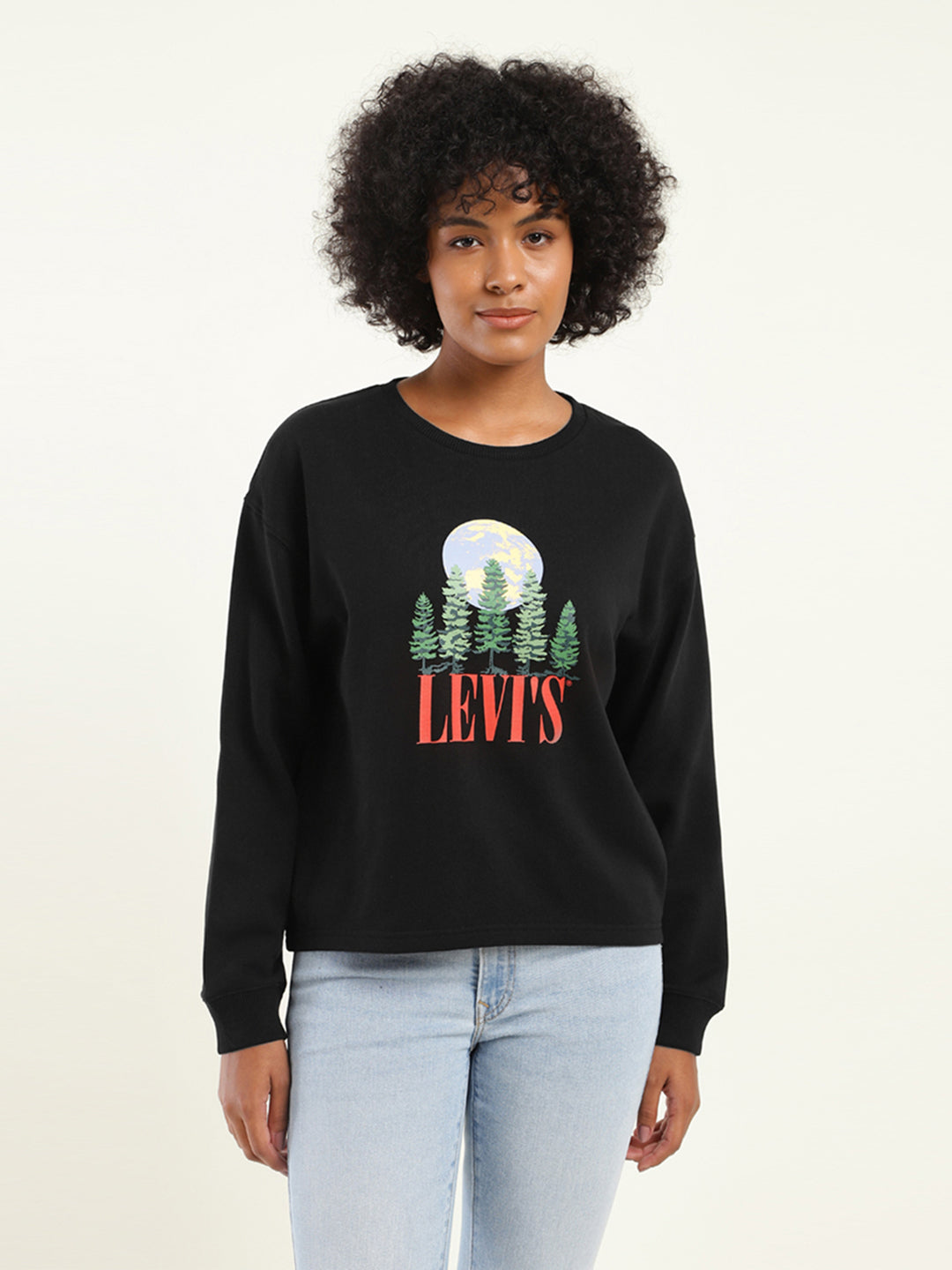 Women's Graphic Black Crew Neck Sweatshirt - 8905d53f-6fda-401c-bfd4-ad46b036159f View