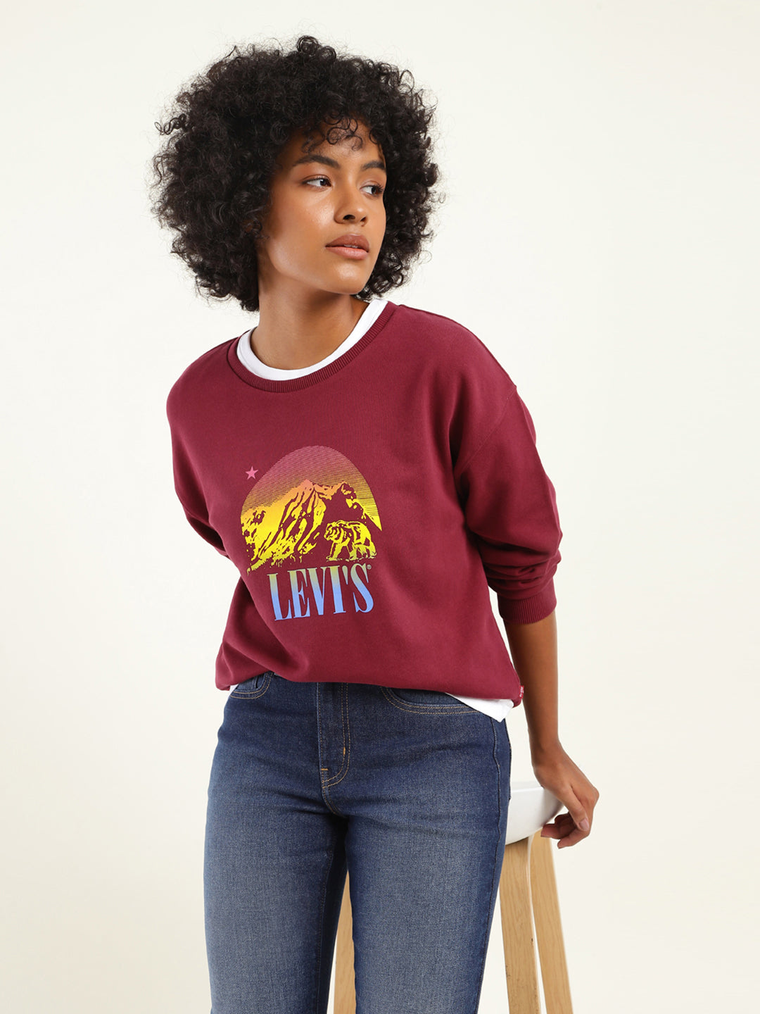 Women's Graphic Maroon Crew Neck Sweatshirt
