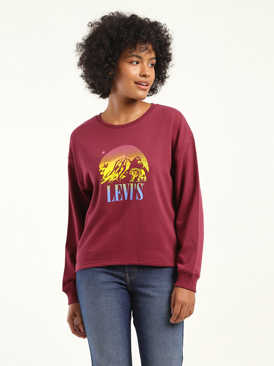 Women's Graphic Maroon Crew Neck Sweatshirt - 518df215-ff4b-4a1d-845d-02d6f9c66a3f View