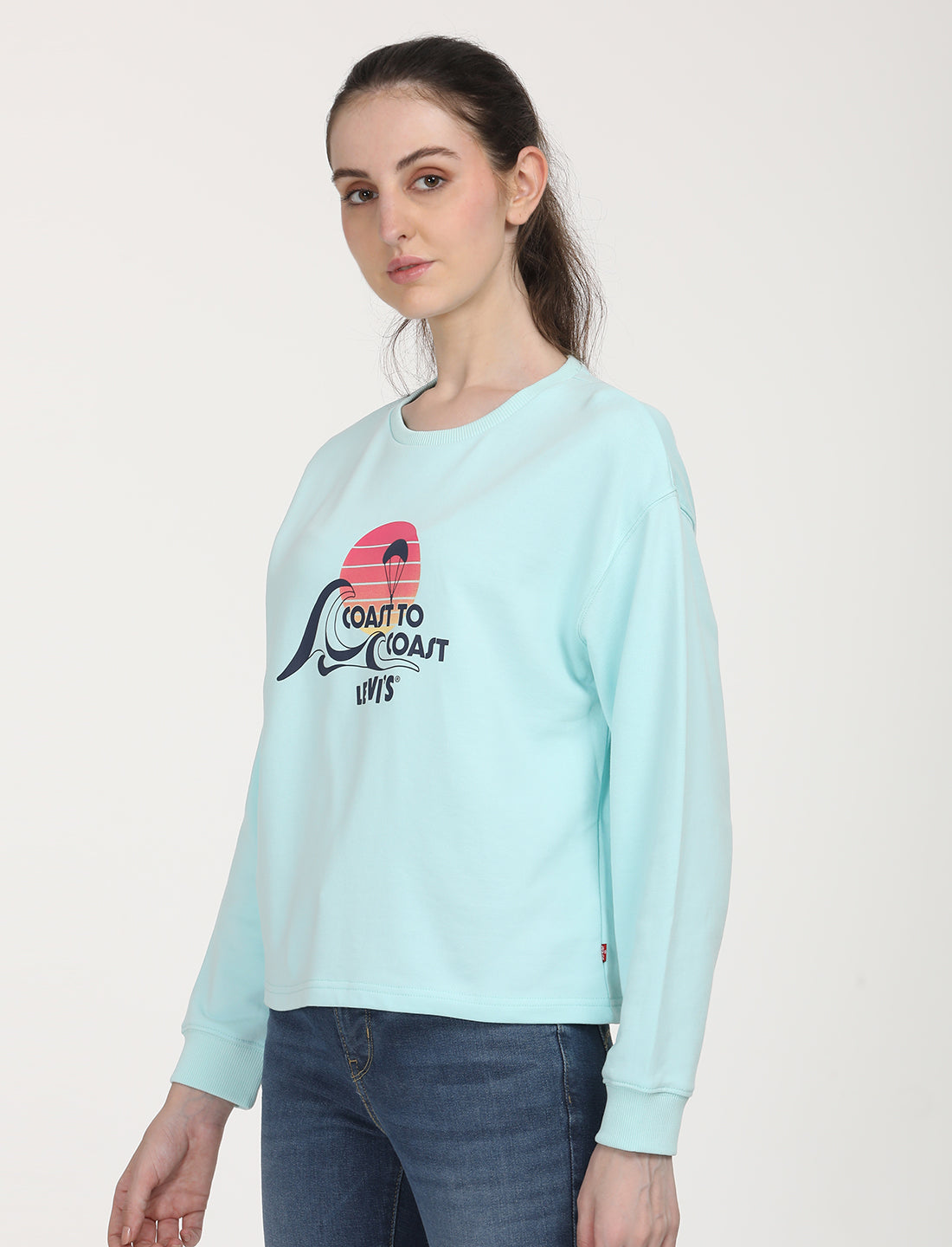 Women's Graphic Light Blue Crew Neck Sweatshirt - RightSide View