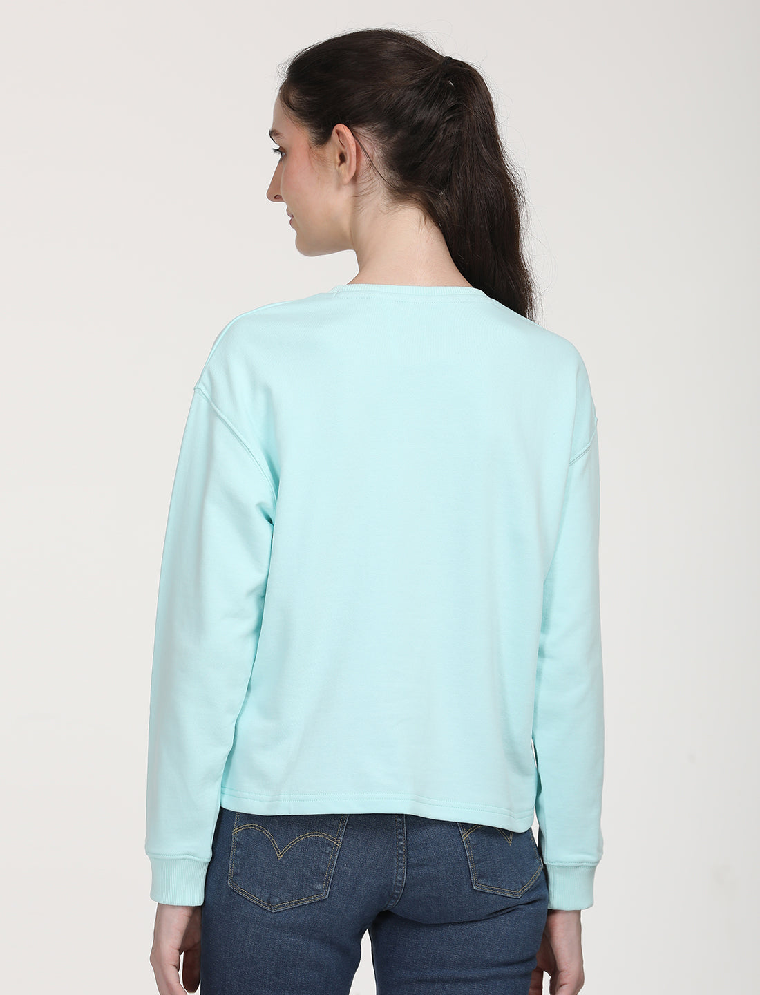 Women's Graphic Light Blue Crew Neck Sweatshirt - Back View