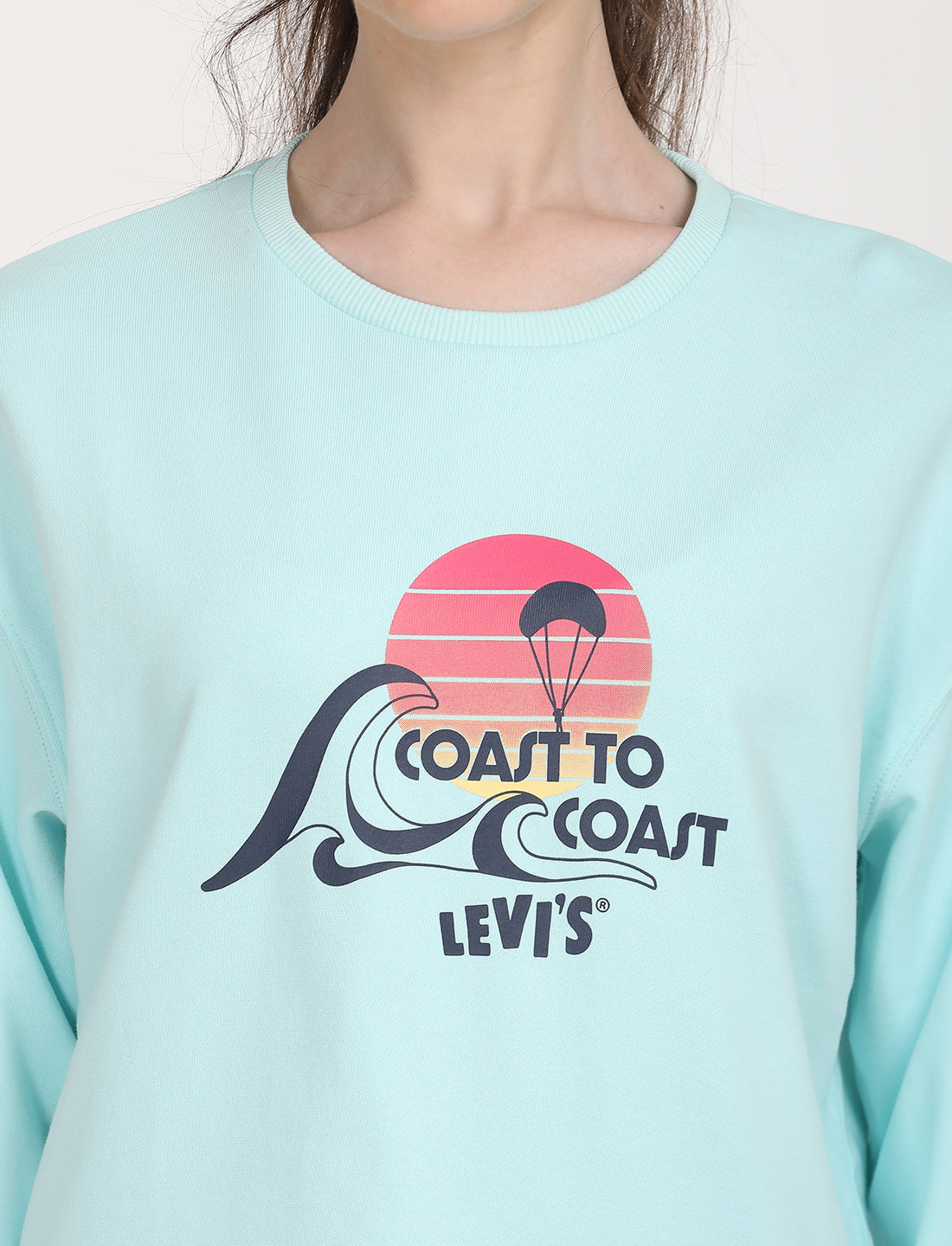 Women's Graphic Light Blue Crew Neck Sweatshirt - Detail View