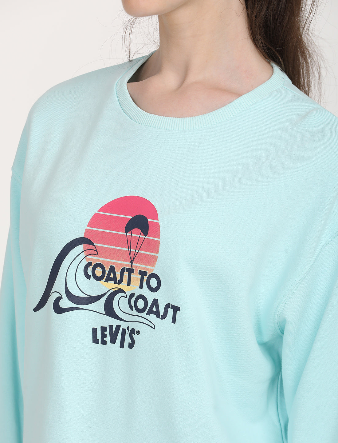 Women's Graphic Light Blue Crew Neck Sweatshirt - Detail View