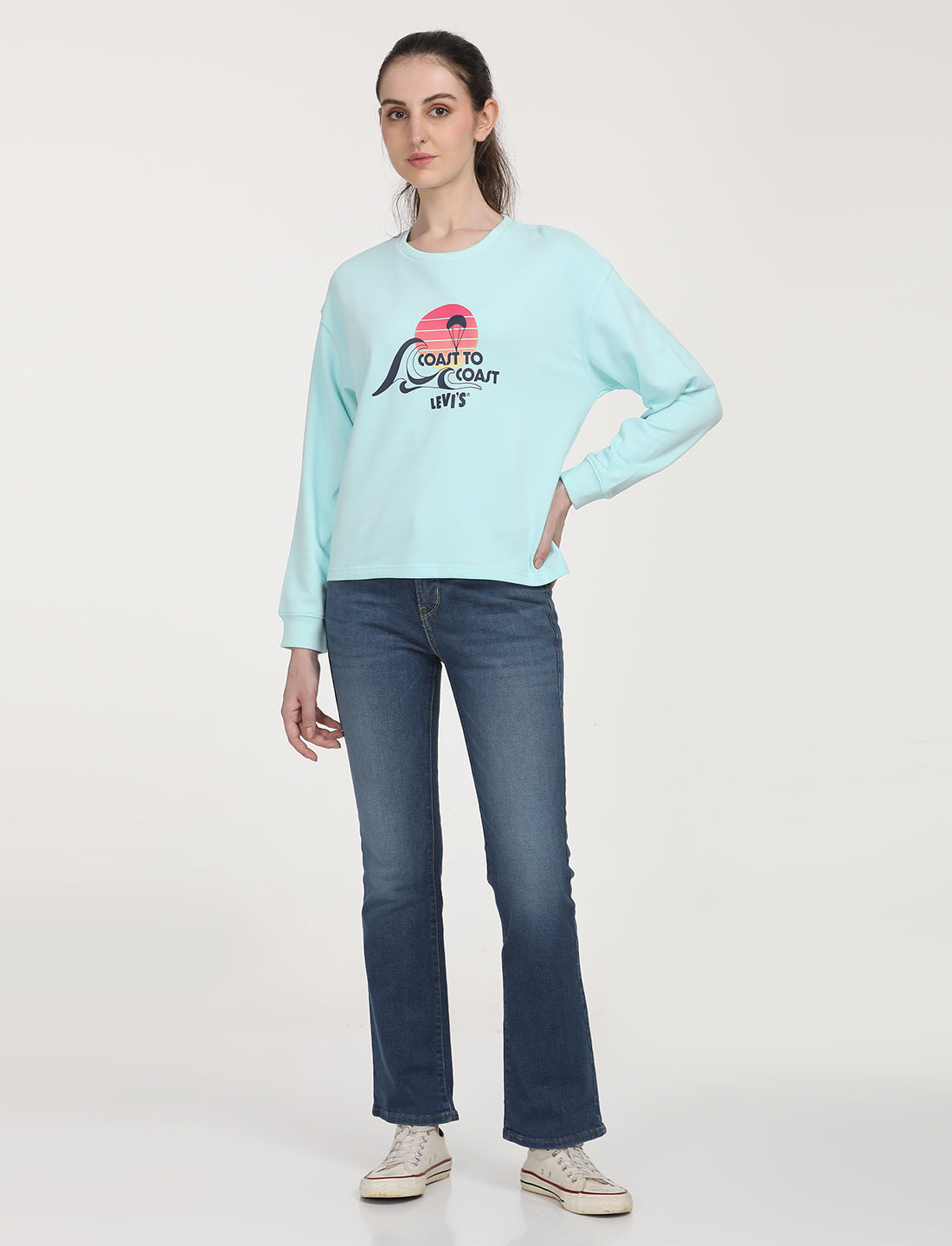 Women's Graphic Light Blue Crew Neck Sweatshirt - 6 View