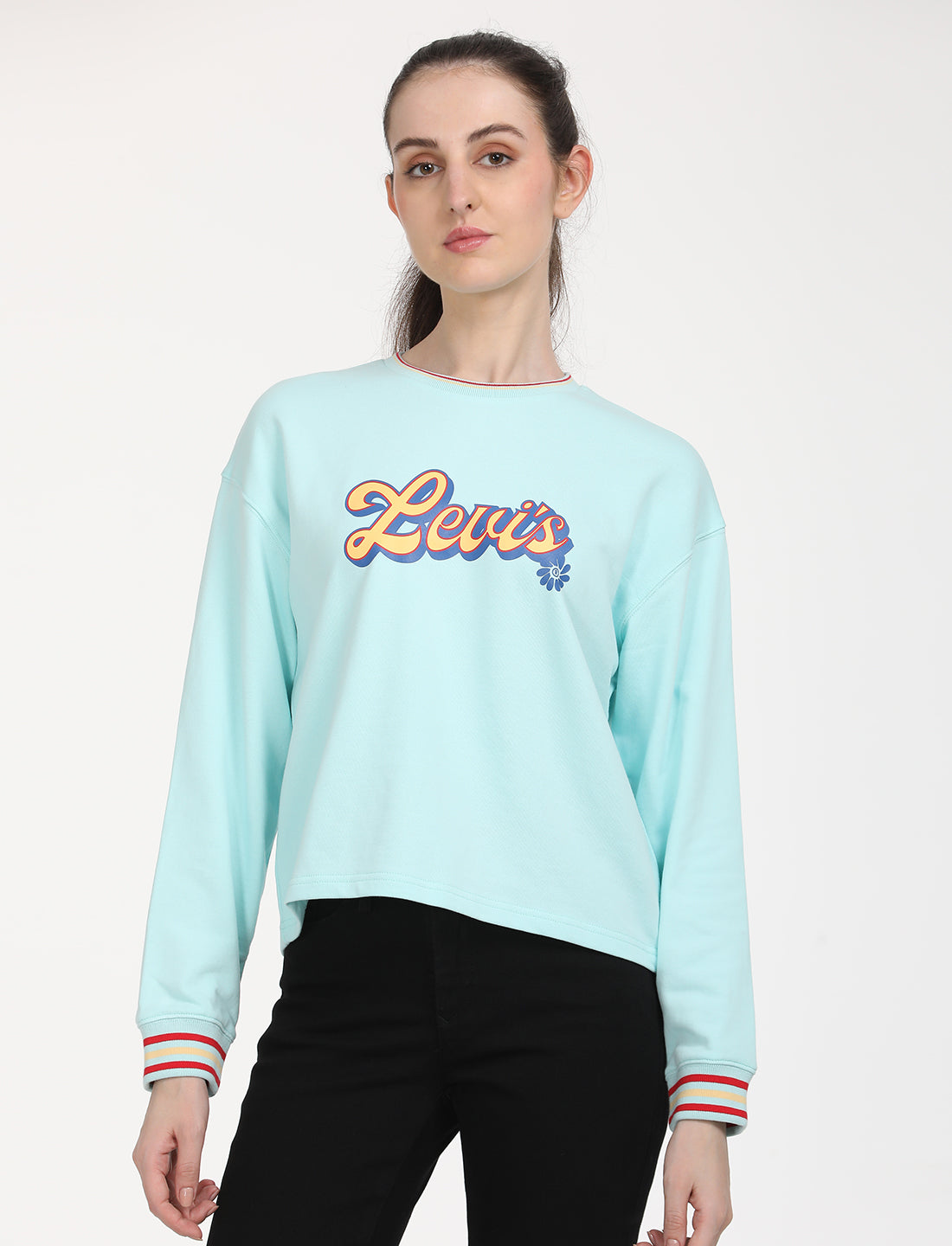 Women's Brand Logo Light Blue Crew Neck Sweatshirt