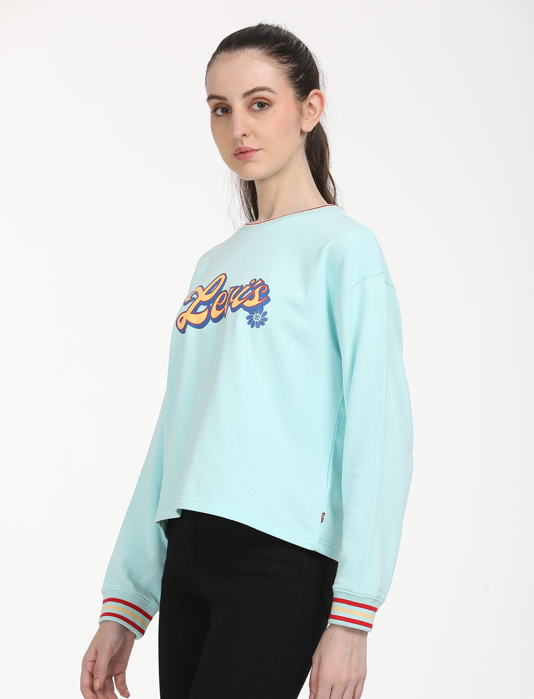 Women's Brand Logo Light Blue Crew Neck Sweatshirt - RightSide View