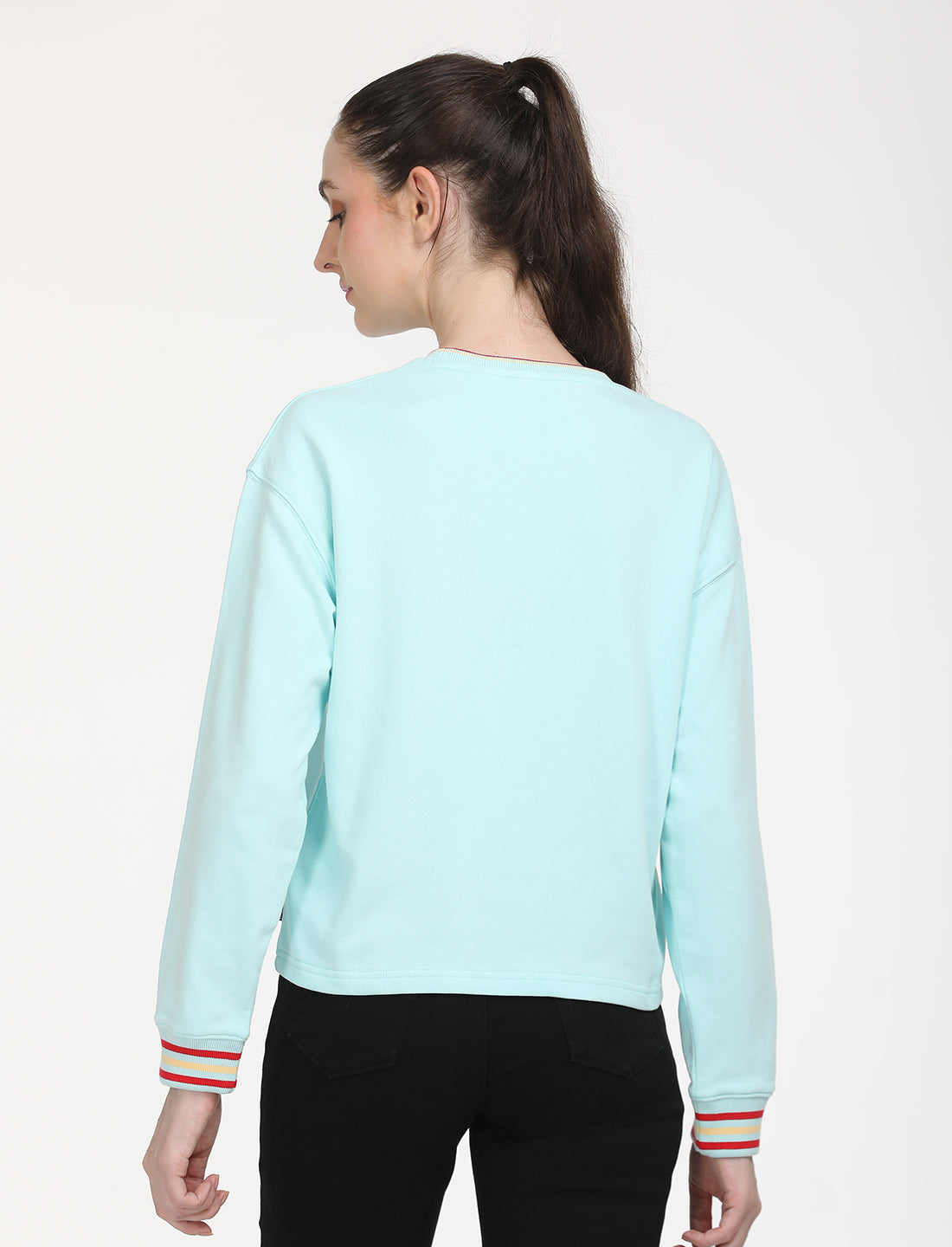Women's Brand Logo Light Blue Crew Neck Sweatshirt - Back View