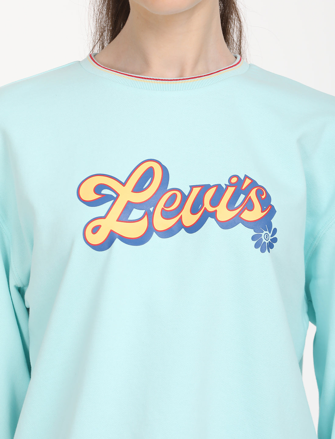 Women's Brand Logo Light Blue Crew Neck Sweatshirt - Detail View