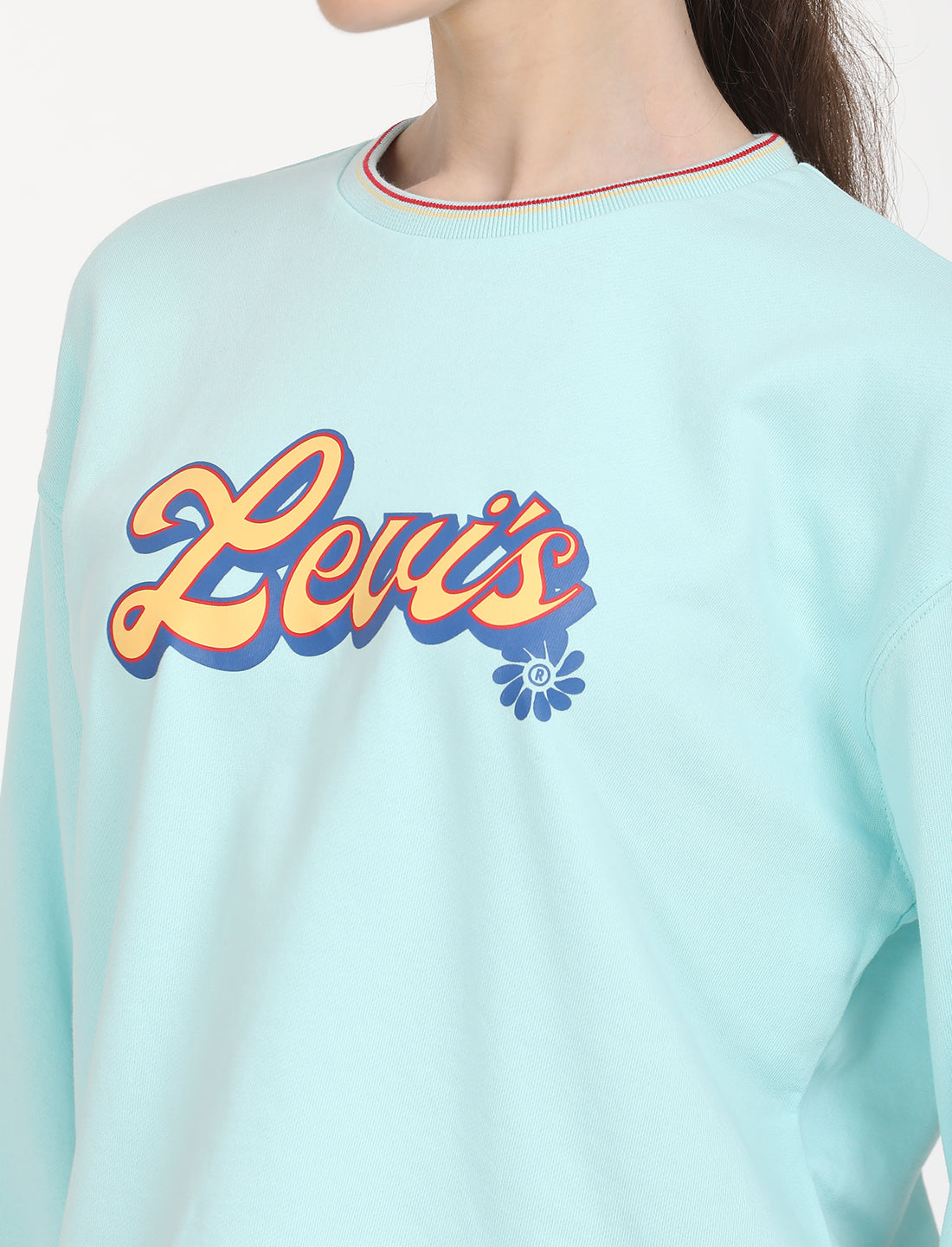 Women's Brand Logo Light Blue Crew Neck Sweatshirt - Detail View
