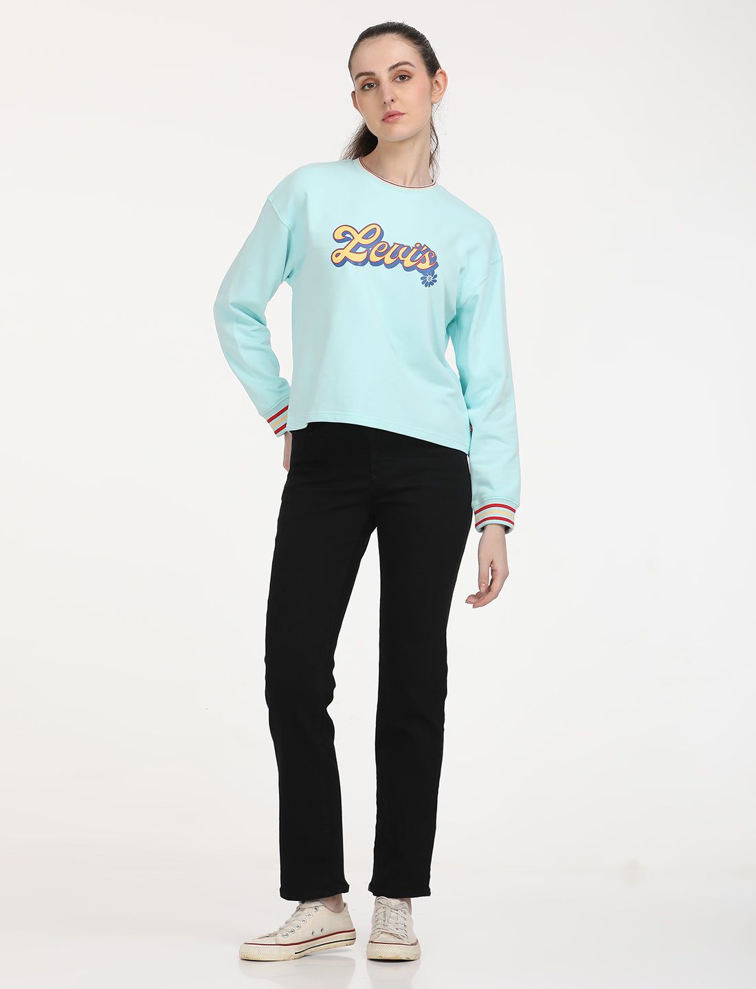 Women's Brand Logo Light Blue Crew Neck Sweatshirt - 6 View