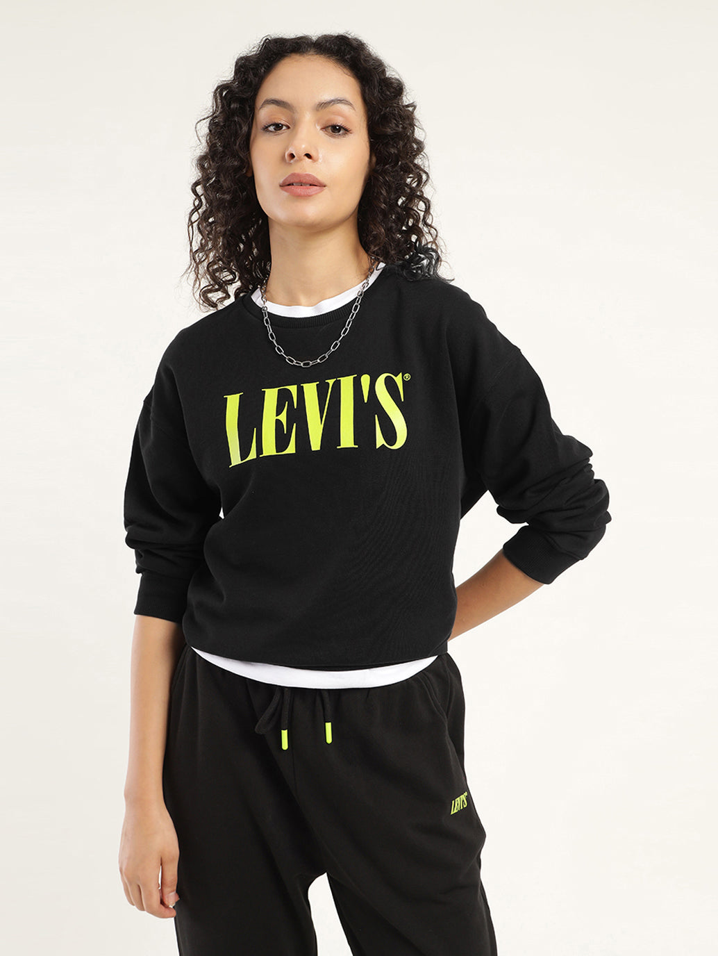 Women's Brand Logo Black Crew Neck Sweatshirt - Styleshot View