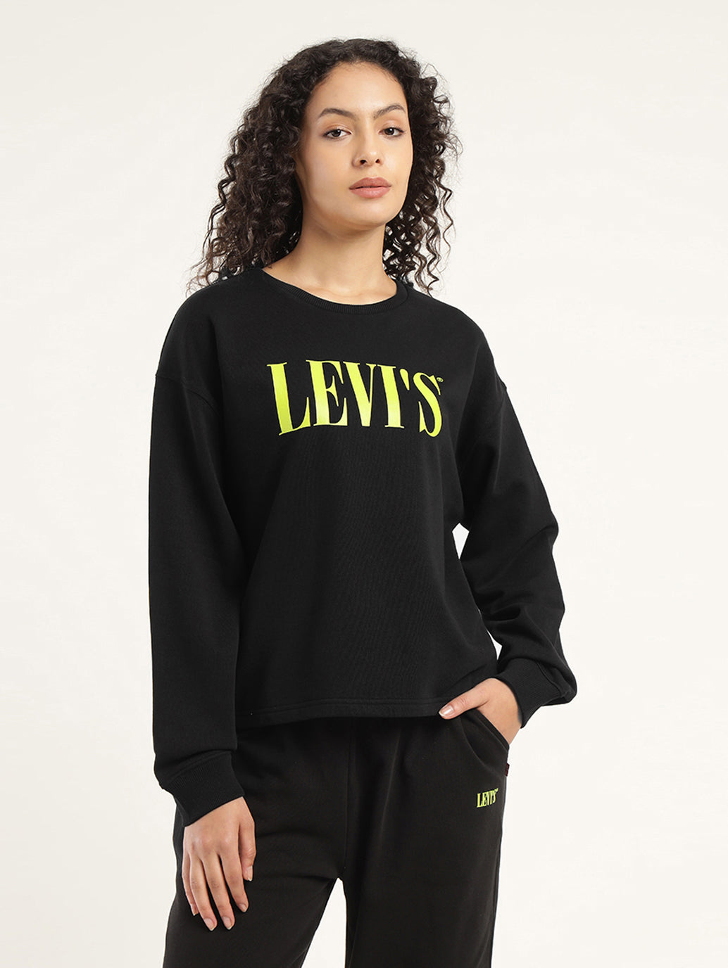 Women's Brand Logo Black Crew Neck Sweatshirt - Front View