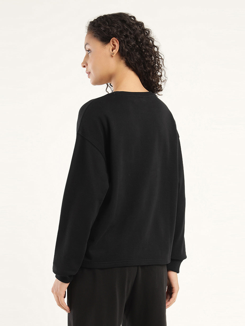 Women's Brand Logo Black Crew Neck Sweatshirt - Back View