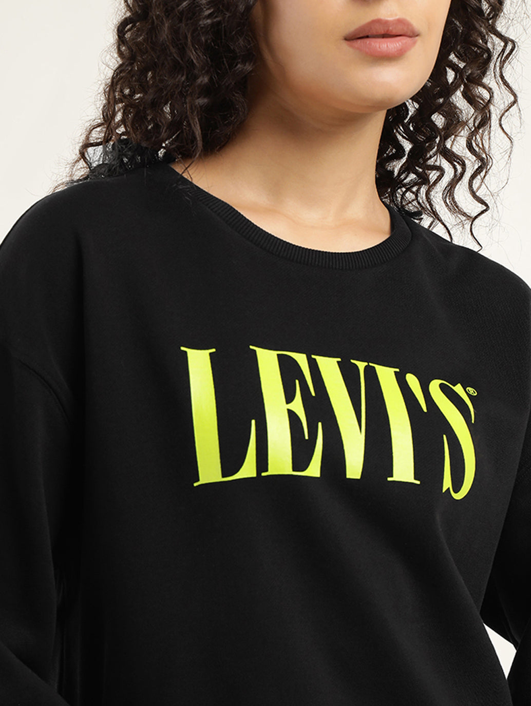 Women's Brand Logo Black Crew Neck Sweatshirt - Detail View